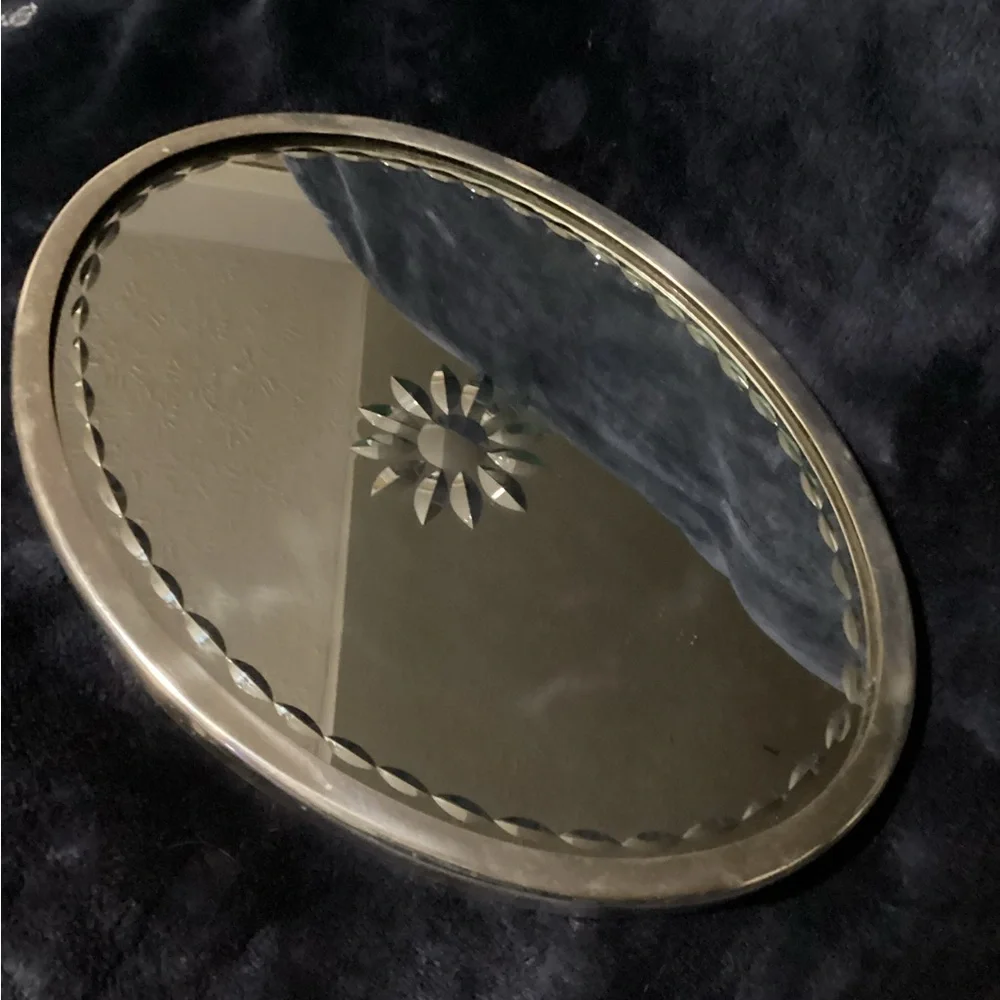 Two’s Company Vanity Mirror Tray, Silver-tone 18” X 13” Oval